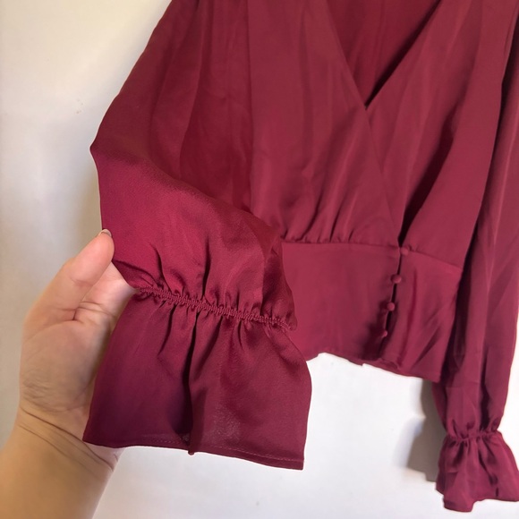 Elegant Burgundy Wrap Top - Picture 2 of 4